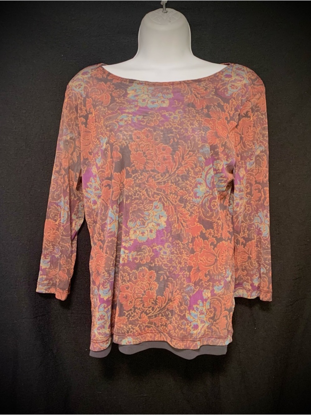 Coldwater Creek Mosaic Print Top Size Small NWT Sheer Overlay Lined Blouse